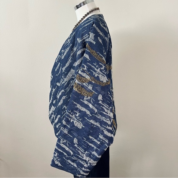 NWT Zara Beaded Denim-Effect Quilted Kimono Jacket Blue Boho Women’s Size M/L - Picture 9 of 11
